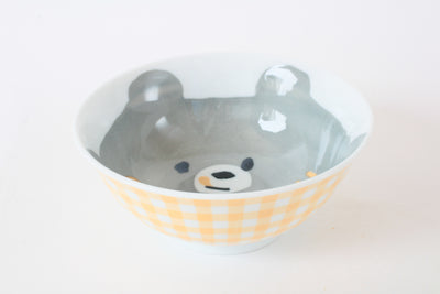 Mino ware Japanese Ceramics Kids Ramen Noodle Donburi Bowl Bear Checkered Pattern Made in Japan