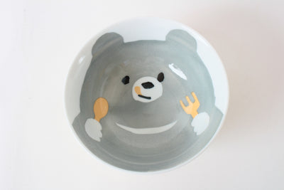 Mino ware Japanese Ceramics Kids Ramen Noodle Donburi Bowl Bear Checkered Pattern Made in Japan