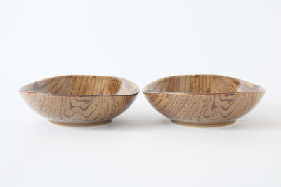 Mino Ware Japanese Ceramics Deep Oval Plate Set of 2 Wood Grain Pattern, Brown Made in Japan