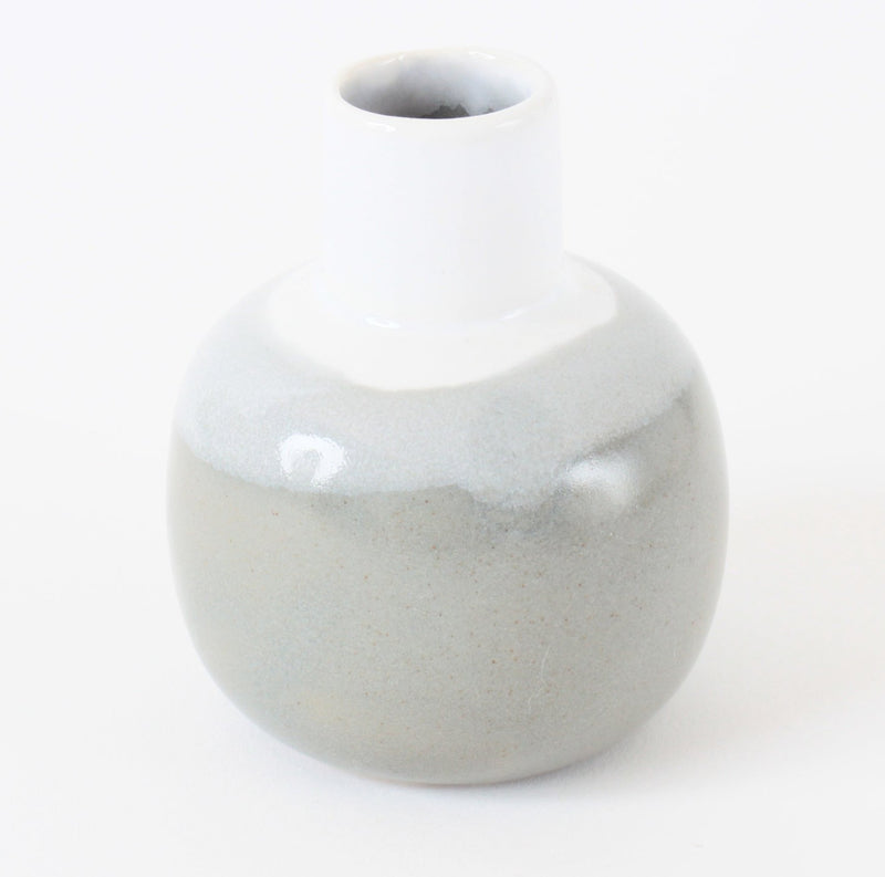 Mino ware Japanese Pottery Flask Vase, Gray Made in Japan