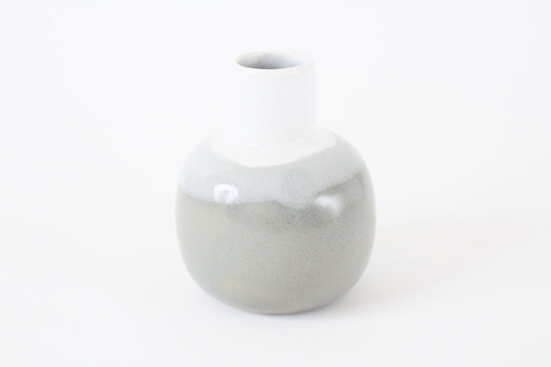 Mino ware Japanese Pottery Flask Vase, Gray Made in Japan