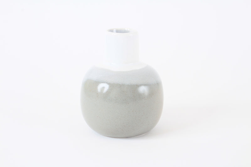 Mino ware Japanese Pottery Flask Vase, Gray Made in Japan