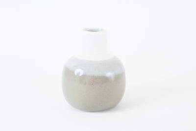 Mino ware Japanese Pottery Flask Vase, Gray Made in Japan