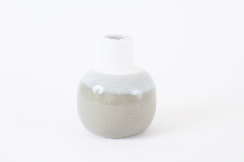 Mino ware Japanese Pottery Flask Vase, Gray Made in Japan