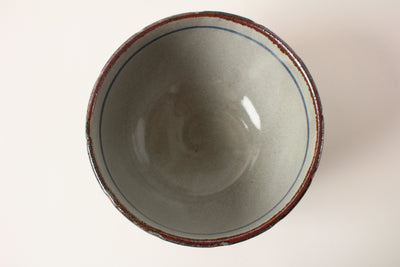 Mino ware Japanese Pottery Hand-crafted Ramen Donburi Bowl Blue & Orange stripe made in Japan