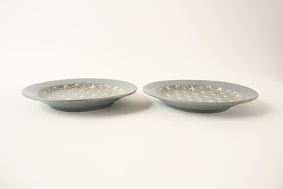 Mino ware Japan Ceramics Circle Pattern Plate Set of Two Green