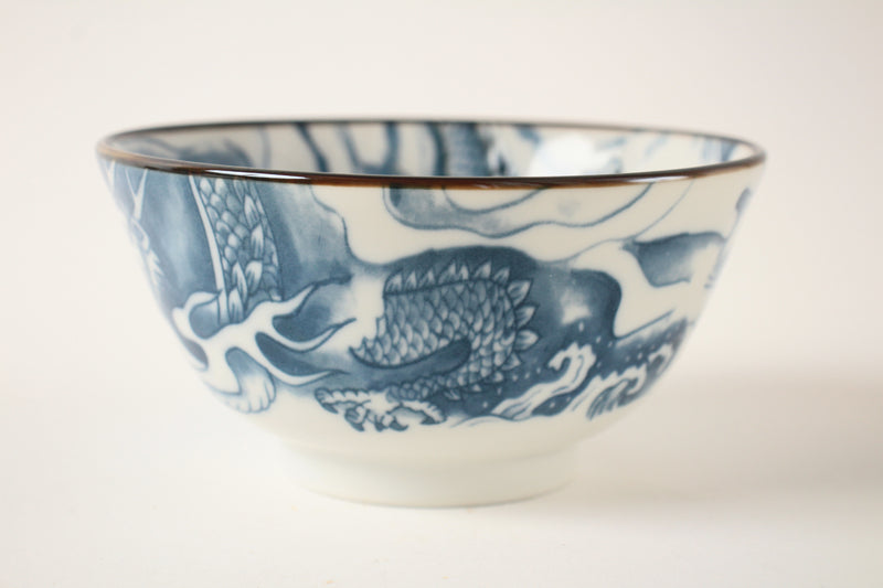 Mino ware Japanese Ceramics Large Rice Bowl Blue Dragon made in Japan