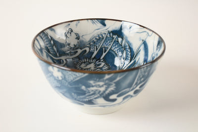 Mino ware Japanese Ceramics Large Rice Bowl Blue Dragon made in Japan