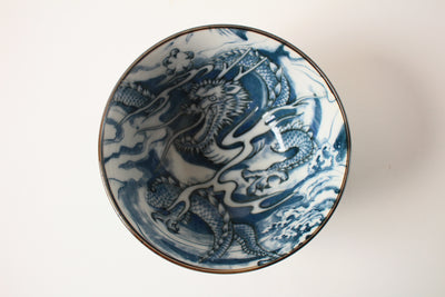 Mino ware Japanese Ceramics Large Rice Bowl Blue Dragon made in Japan