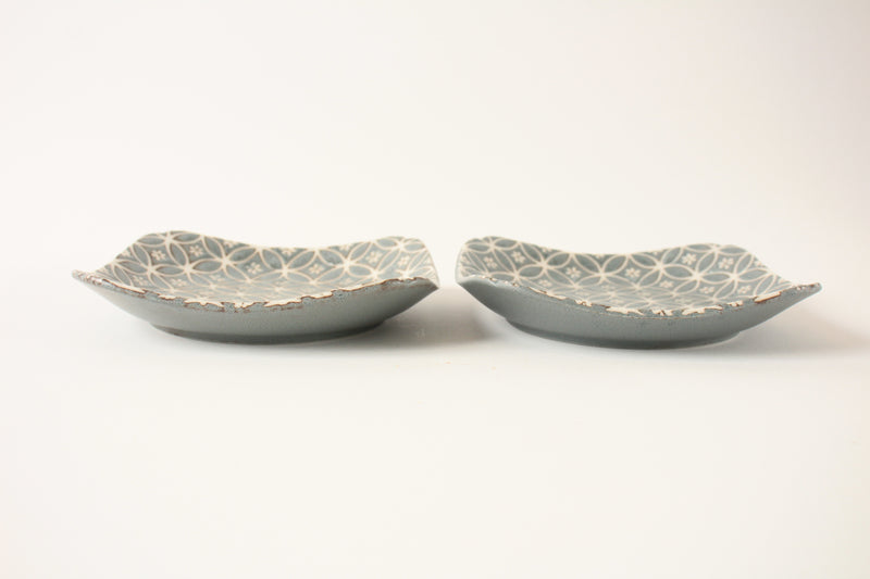 Mino ware Japan Ceramics Circle Pattern Square Plate Set of Two Green