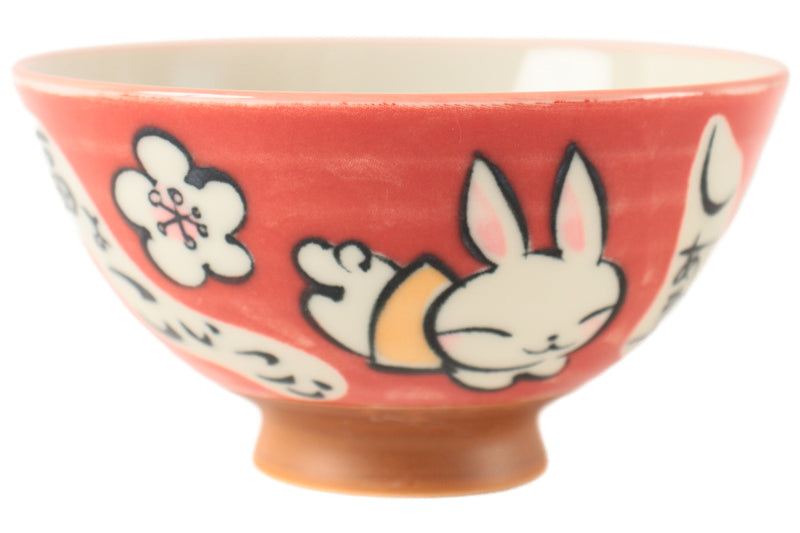 Mino ware Japanese Ceramics Rice Bowl Red Lucky Rabbit made in Japan