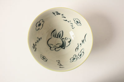 Mino ware Japanese Ceramics Rice Bowl Green Lucky Rabbit made in Japan