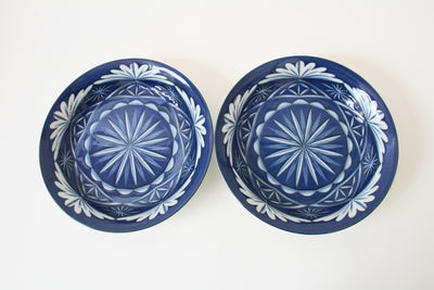 Mino ware Japanese Ceramics 8.7-inch Plate Set of 2, Kiriko Pattern, Blue Made in Japan