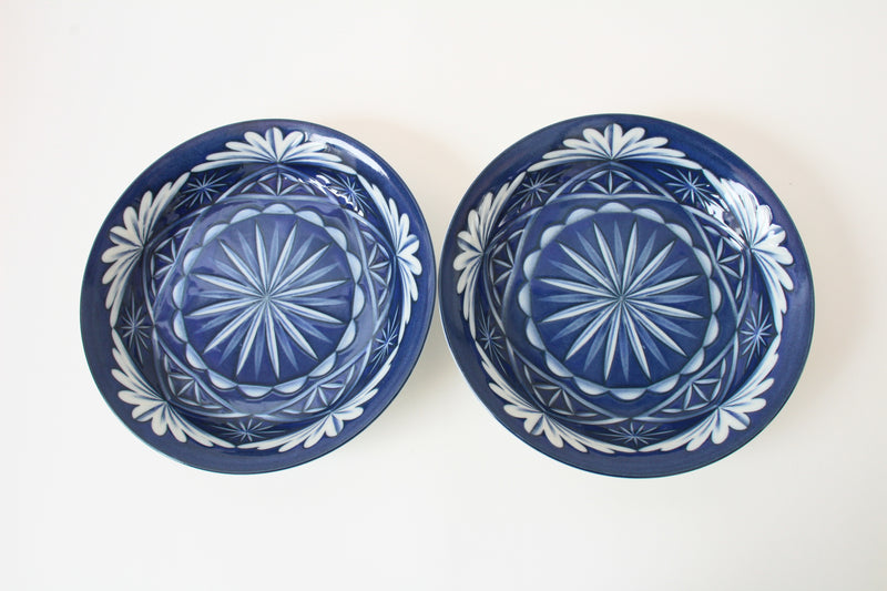 Mino ware Japanese Ceramics 8.7-inch Plate Set of 2, Kiriko Pattern, Blue Made in Japan