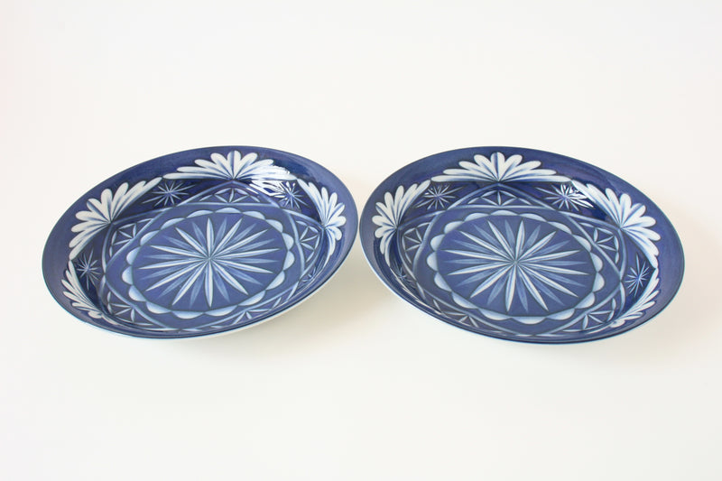 Mino ware Japanese Ceramics 8.7-inch Plate Set of 2, Kiriko Pattern, Blue Made in Japan