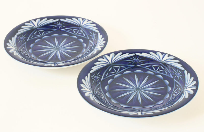 Mino ware Japanese Ceramics 6.5-inch Plate Set of 2, Kiriko Pattern, Blue Made in Japan