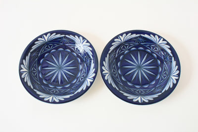 Mino ware Japanese Ceramics 6.5-inch Plate Set of 2, Kiriko Pattern, Blue Made in Japan