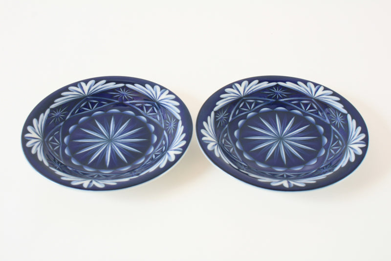 Mino ware Japanese Ceramics 6.5-inch Plate Set of 2, Kiriko Pattern, Blue Made in Japan