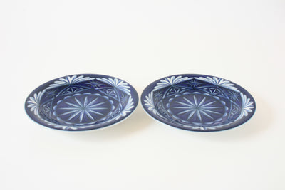 Mino ware Japanese Ceramics 6.5-inch Plate Set of 2, Kiriko Pattern, Blue Made in Japan