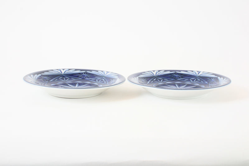 Mino ware Japanese Ceramics 6.5-inch Plate Set of 2, Kiriko Pattern, Blue Made in Japan