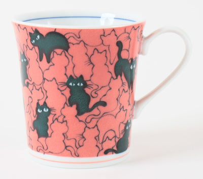 Mino ware Japanese Ceramics Mug Cup Cat Pattern, Red Made in Japan