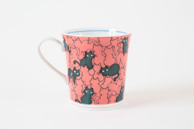 Mino ware Japanese Ceramics Mug Cup Cat Pattern, Red Made in Japan