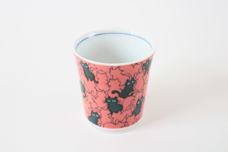 Mino ware Japanese Ceramics Mug Cup Cat Pattern, Red Made in Japan