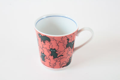 Mino ware Japanese Ceramics Mug Cup Cat Pattern, Red Made in Japan