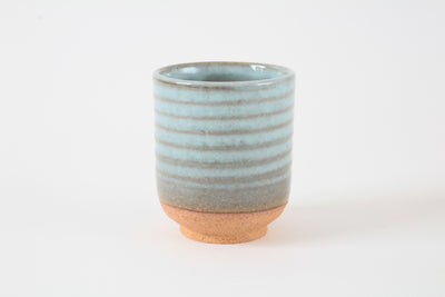 Mino ware Japanese Yunomi Chawan Tea Cup, Pale Blue and Light Gray Stripes Made in Japan