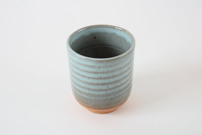 Mino ware Japanese Yunomi Chawan Tea Cup, Pale Blue and Light Gray Stripes Made in Japan