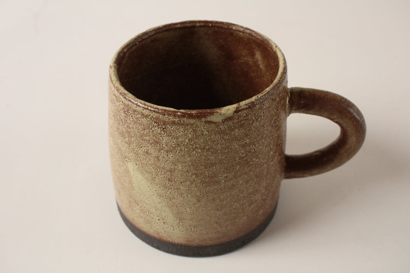 Mino ware Japanese Pottery Mug Cup Peanut Brown & Ocher Tapered-shape made in Japan