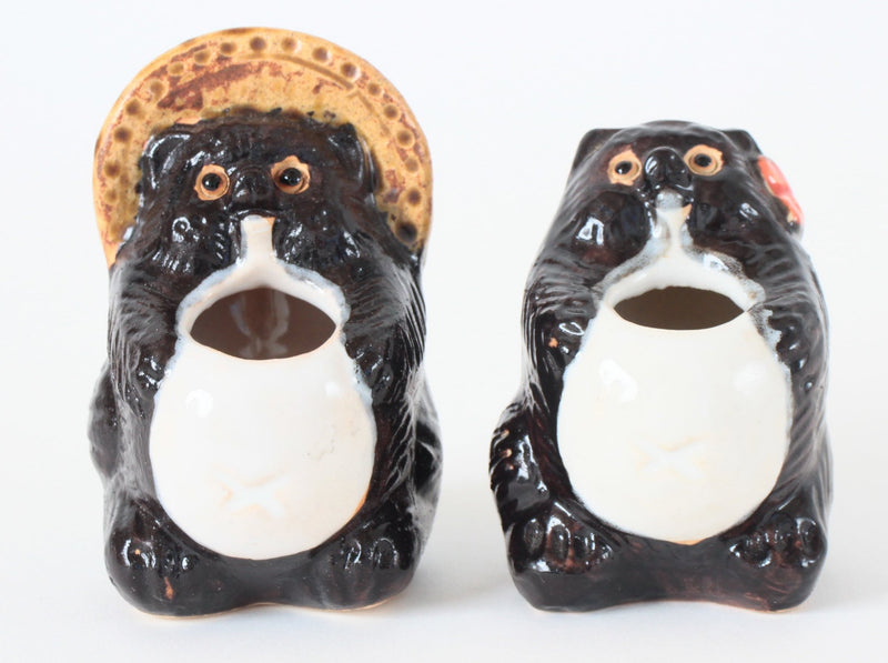 Shigaraki ware Japanese Ceramic Toothpick Stand Set of 2 Married Raccoon Made in Japan