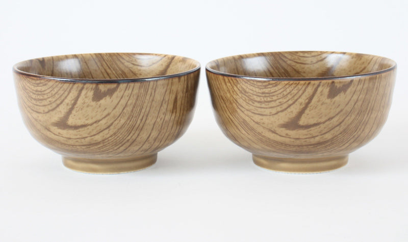 Mino Ware Japanese Ceramics 4.9inch Donburi Bowl Set of 2 Wood Grain Pattern Made in Japan