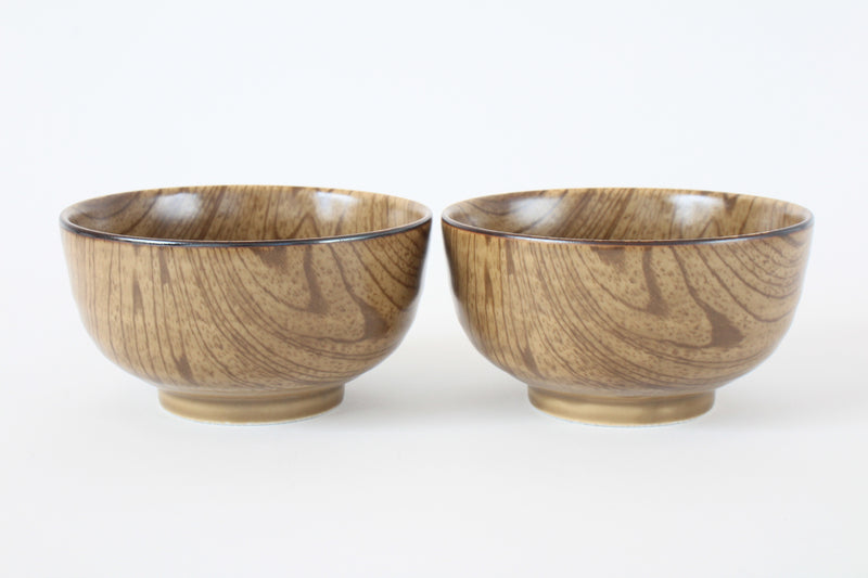 Mino Ware Japanese Ceramics 4.9inch Donburi Bowl Set of 2 Wood Grain Pattern Made in Japan