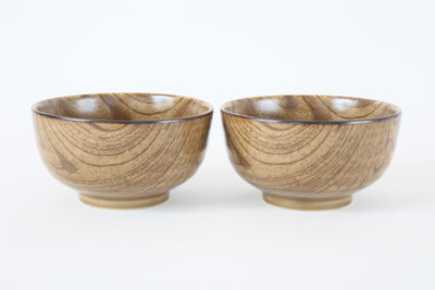 Mino Ware Japanese Ceramics 4.9inch Donburi Bowl Set of 2 Wood Grain Pattern Made in Japan