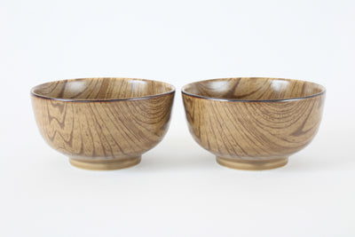 Mino Ware Japanese Ceramics 4.9inch Donburi Bowl Set of 2 Wood Grain Pattern Made in Japan