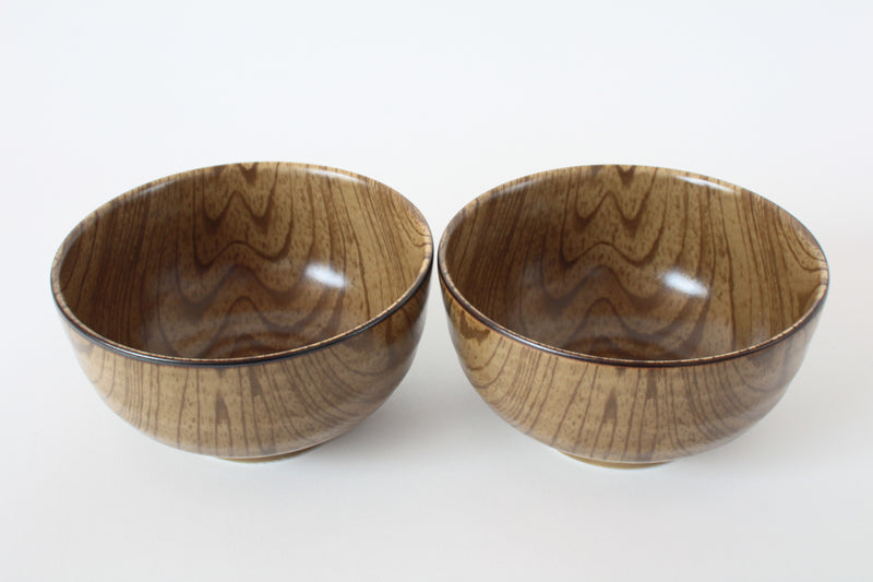 Mino Ware Japanese Ceramics 4.9inch Donburi Bowl Set of 2 Wood Grain Pattern Made in Japan