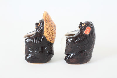 Shigaraki ware Japanese Ceramic Toothpick Stand Set of 2 Married Raccoon Made in Japan