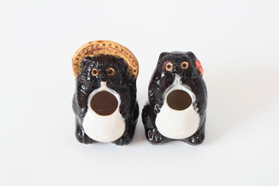 Shigaraki ware Japanese Ceramic Toothpick Stand Set of 2 Married Raccoon Made in Japan