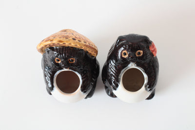 Shigaraki ware Japanese Ceramic Toothpick Stand Set of 2 Married Raccoon Made in Japan