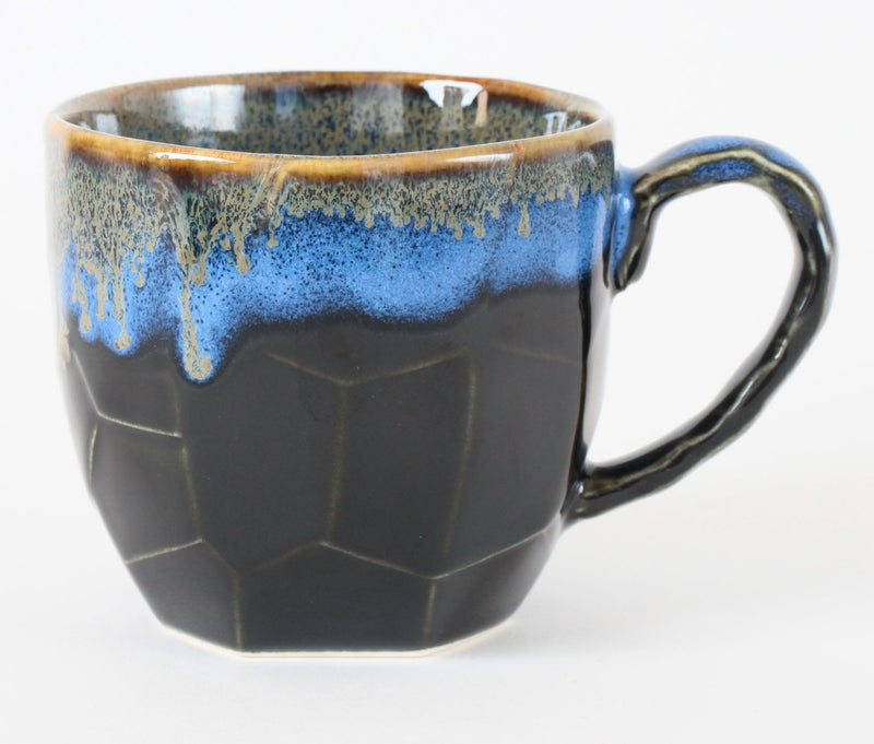 Mino ware Japanese Ceramics Mug Cup Black and Blue, Gold Flow, Made in Japan