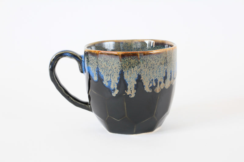 Mino ware Japanese Ceramics Mug Cup Black and Blue, Gold Flow, Made in Japan