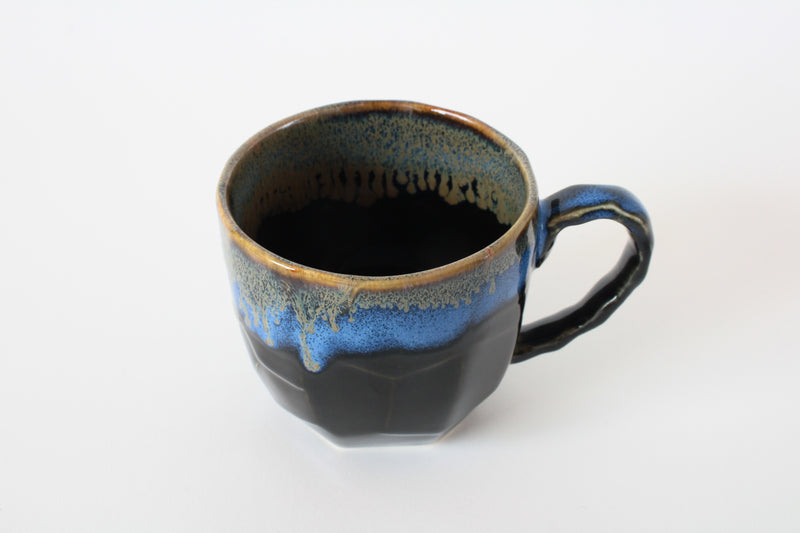 Mino ware Japanese Ceramics Mug Cup Black and Blue, Gold Flow, Made in Japan