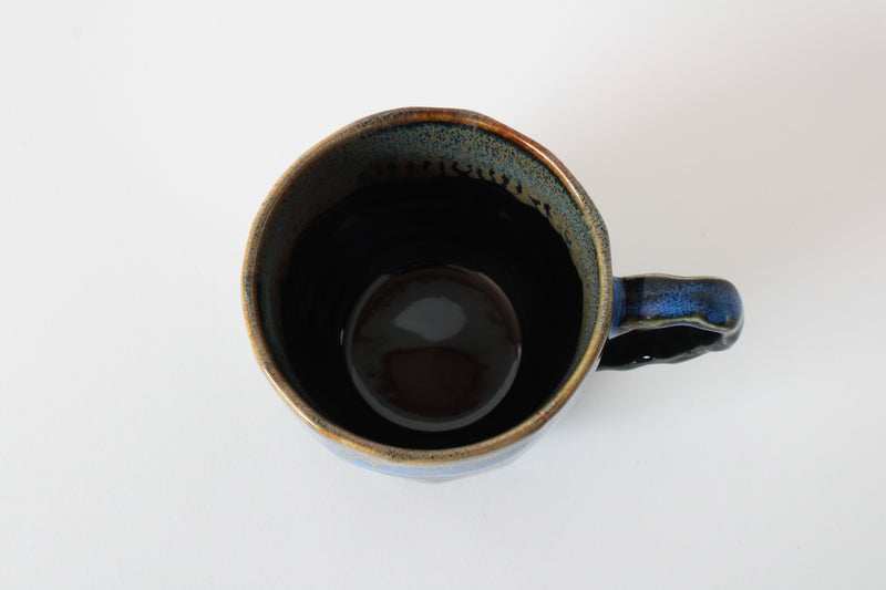 Mino ware Japanese Ceramics Mug Cup Black and Blue, Gold Flow, Made in Japan