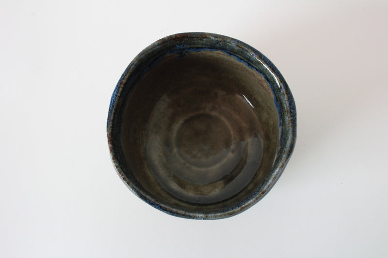 Mino ware Japanese Pottery Tea Ceremony Matcha Bowl, Mashiko Namako Flowing, Rusty Green, Blue, Made in Japan