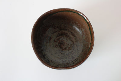 Mino ware Japanese Pottery Tea Ceremony Matcha Bowl, Ash-yellow spotted green glaze flowing, Brown, Made in Japan