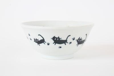 Mino ware Japan Ceramics Large Rice Bowl Walking Cats made in Japan