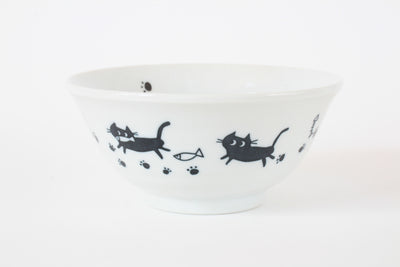 Mino ware Japan Ceramics Large Rice Bowl Walking Cats made in Japan