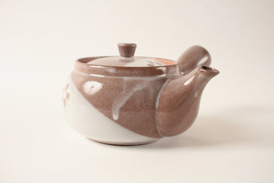 Mino ware Japanese Pottery Teapot Kyusu Plum Flowers in Russet Brown with Infuser made in Japan