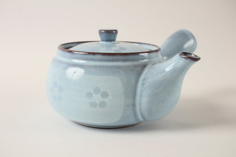 Mino ware Japanese Pottery Teapot Kyusu Flower Pattern in Light Blue with Infuser made in Japan